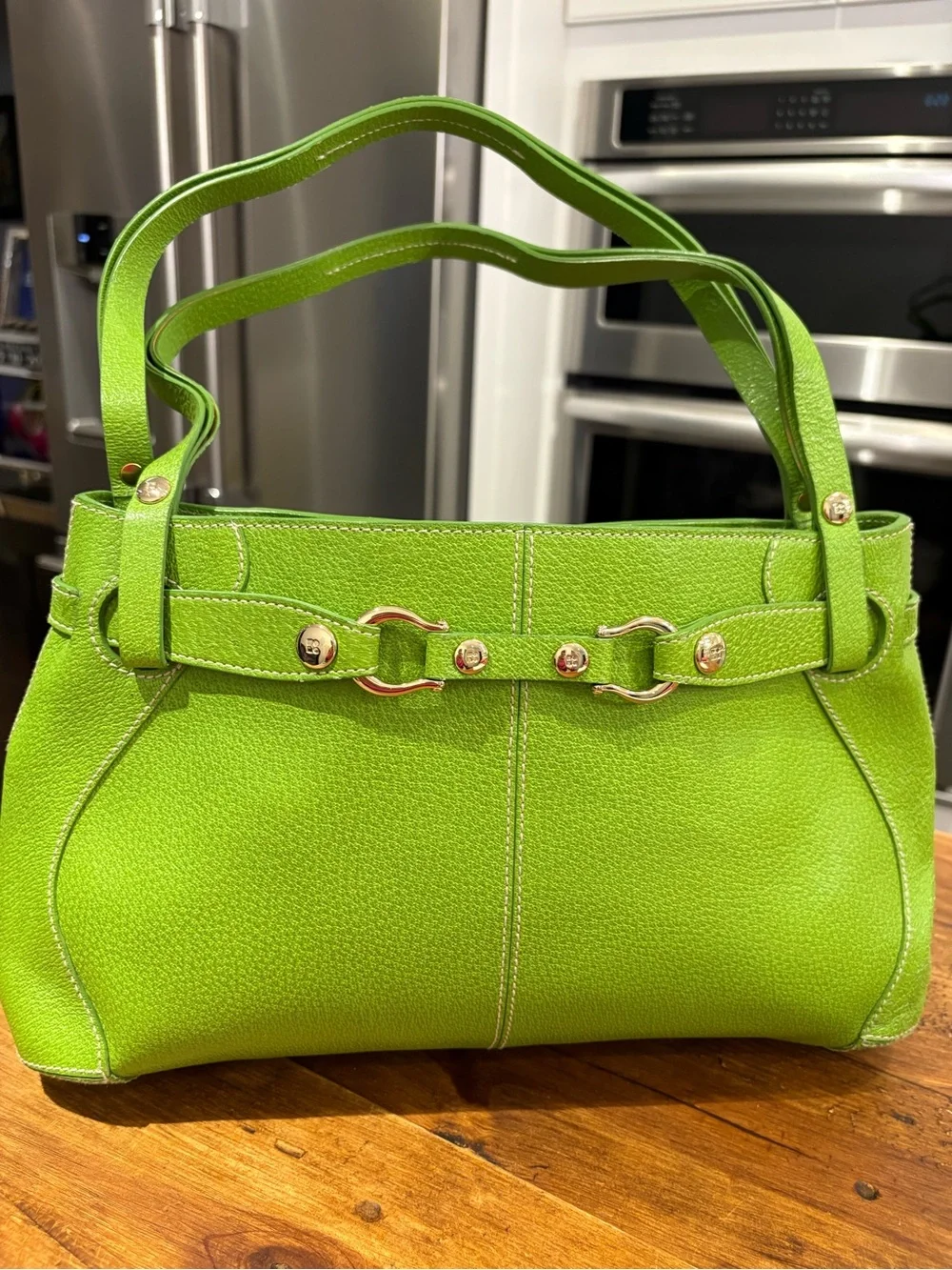 Vibrant Lime Green Kate Spade Leather Horseshoe Satchel Shoulder Bag